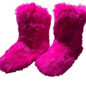 Jinbaoli Pink Furry Boots 44 Pull On Eclectic Hippie Teen (some wear on side fur